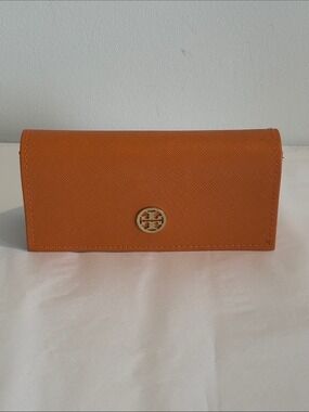 Tory Burch textured sunglasses case travel hard shell eyeglass case orange OS